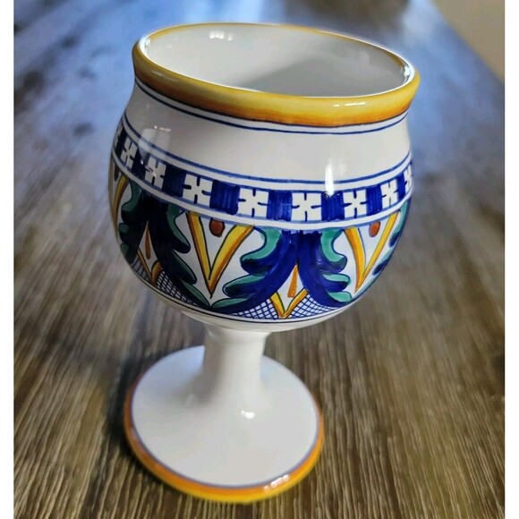 Handmade Other - Vintage Cama Bordato Artisan Wine Goblet Made In Italy Geometric Design